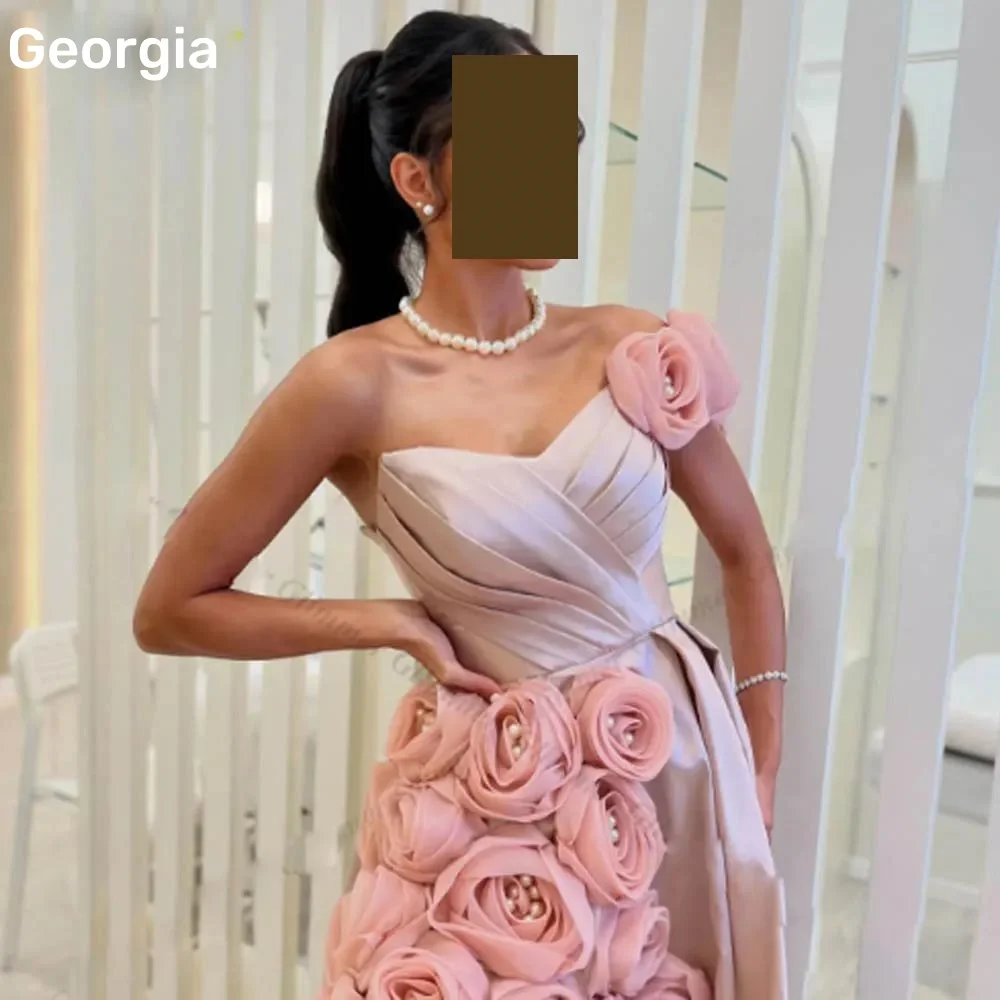 Abiti da ballo personalizzati Abiti da sera di lusso con cerniera rosa Fiori Sweetheart Sweep Train A-Line Elegante e graziosa da donna D