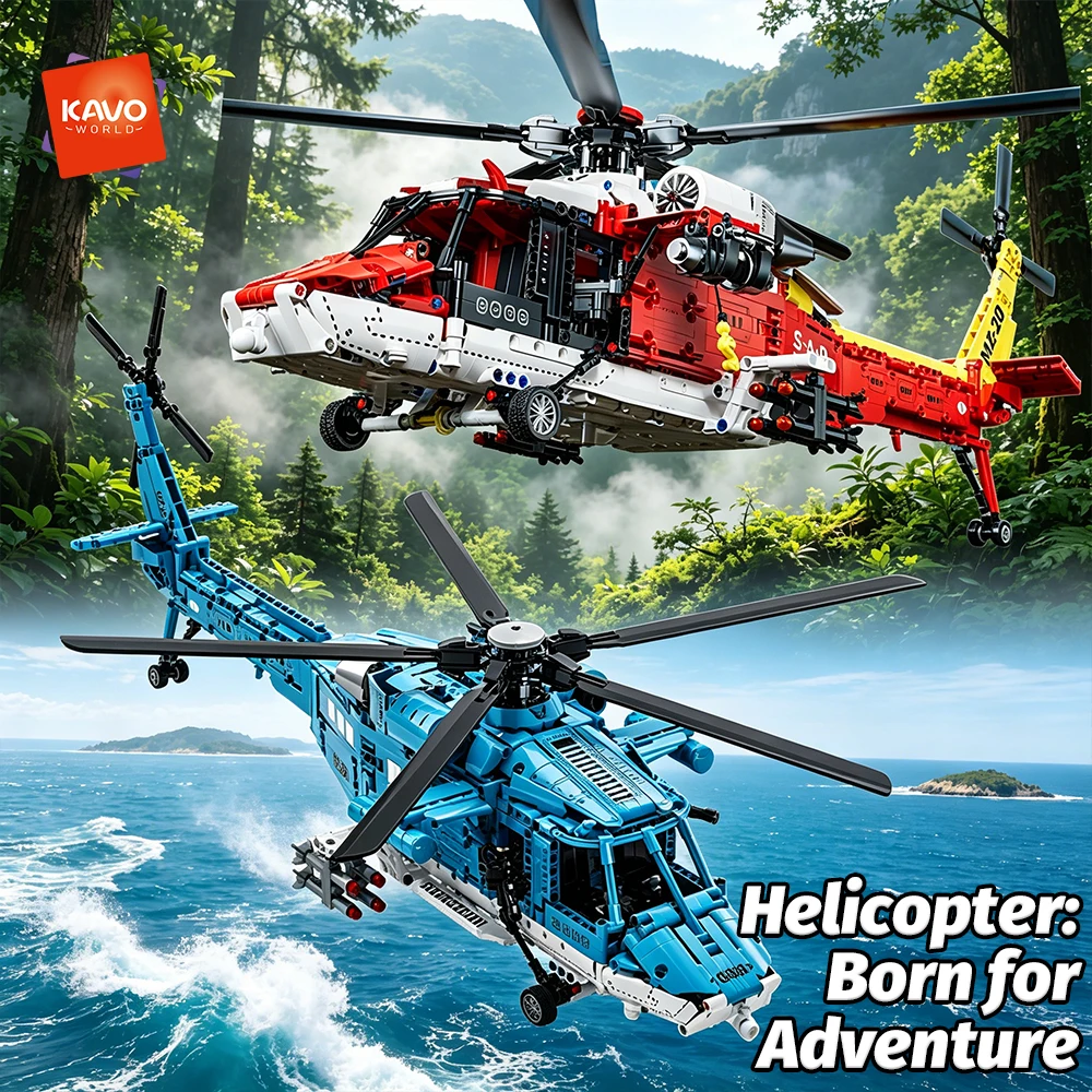 

KAVOWORLD 1528PCS/1521PCS Two Styles Rescue Helicopter Building Kit DIY Assembly Military Aircraft Bricks for Boys and Adults