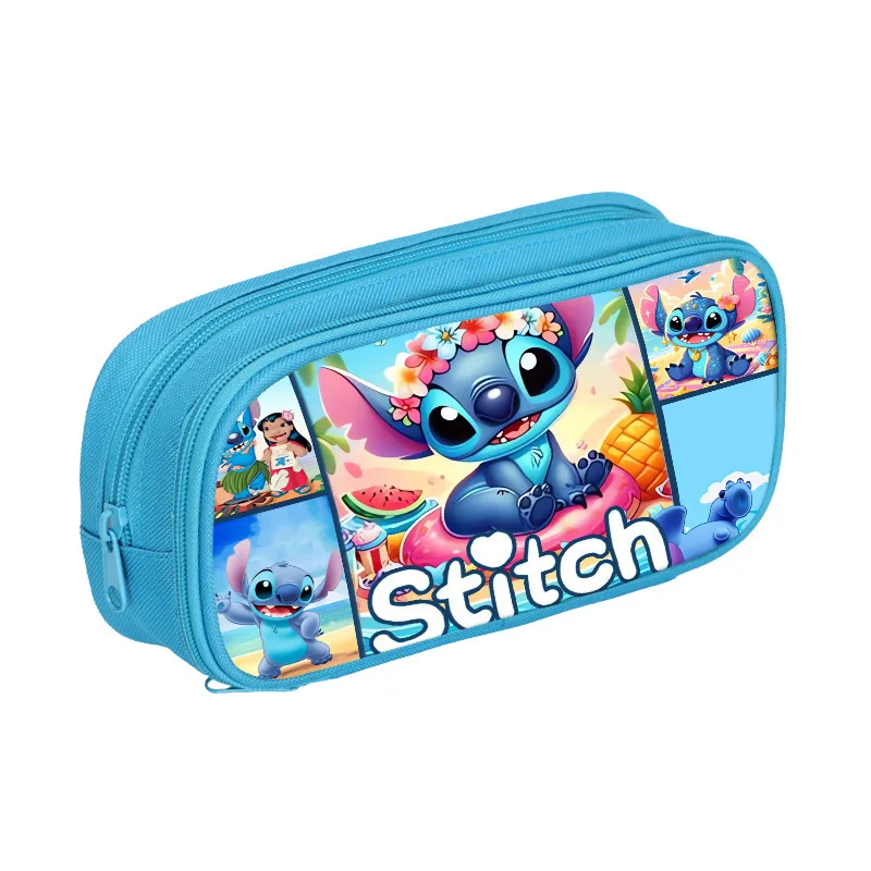 Disney Stitch Pen Case Double Layer Pencil Storage Bag Large Capacity Kawaii Cartoon Anime Stationery School Supplies Kids Gifts