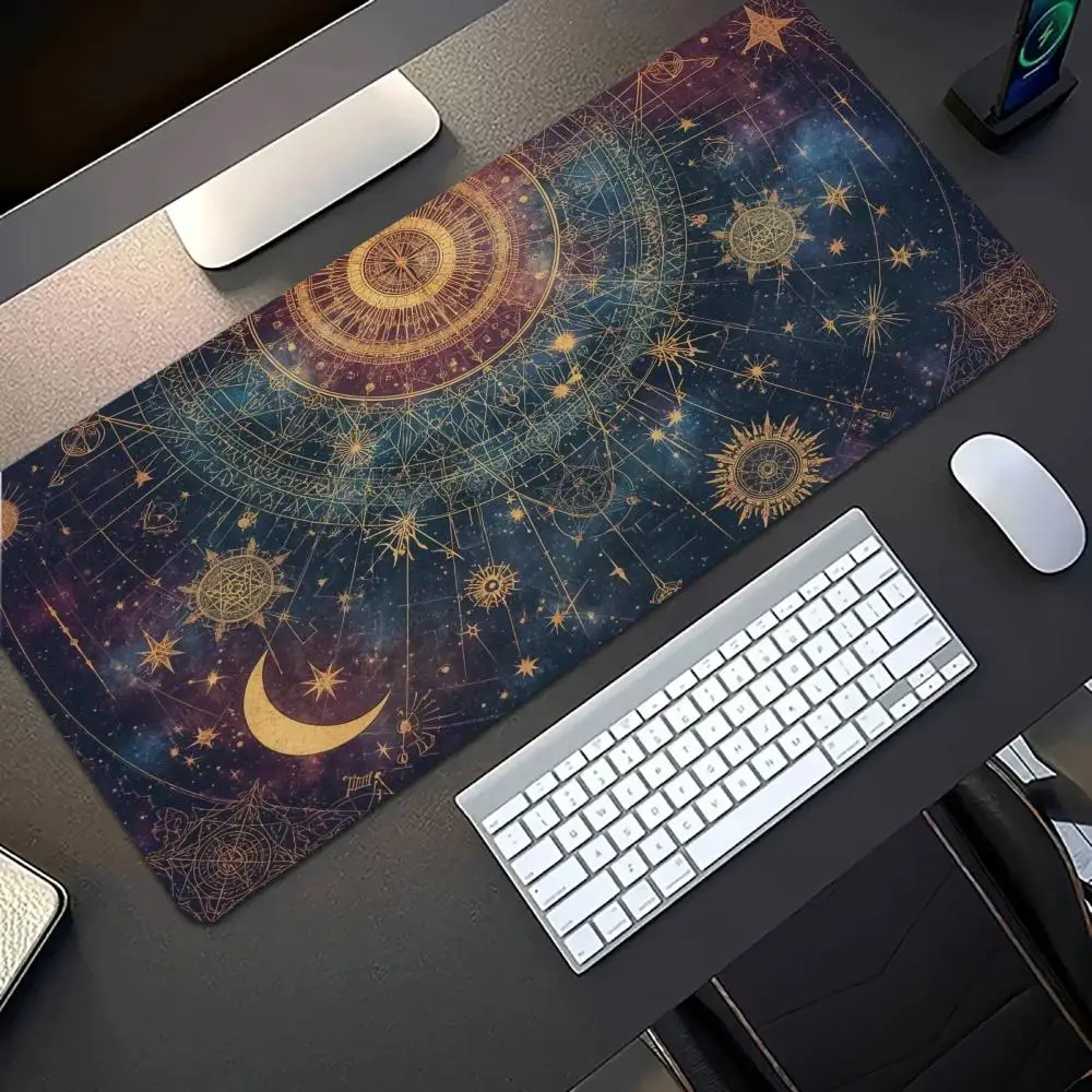 Zodiac Moon Star Extended Gaming MousePad Non‑Slip Desk Surface Purple Cosmic Galaxy Art Print For Gaming And Office Accessories