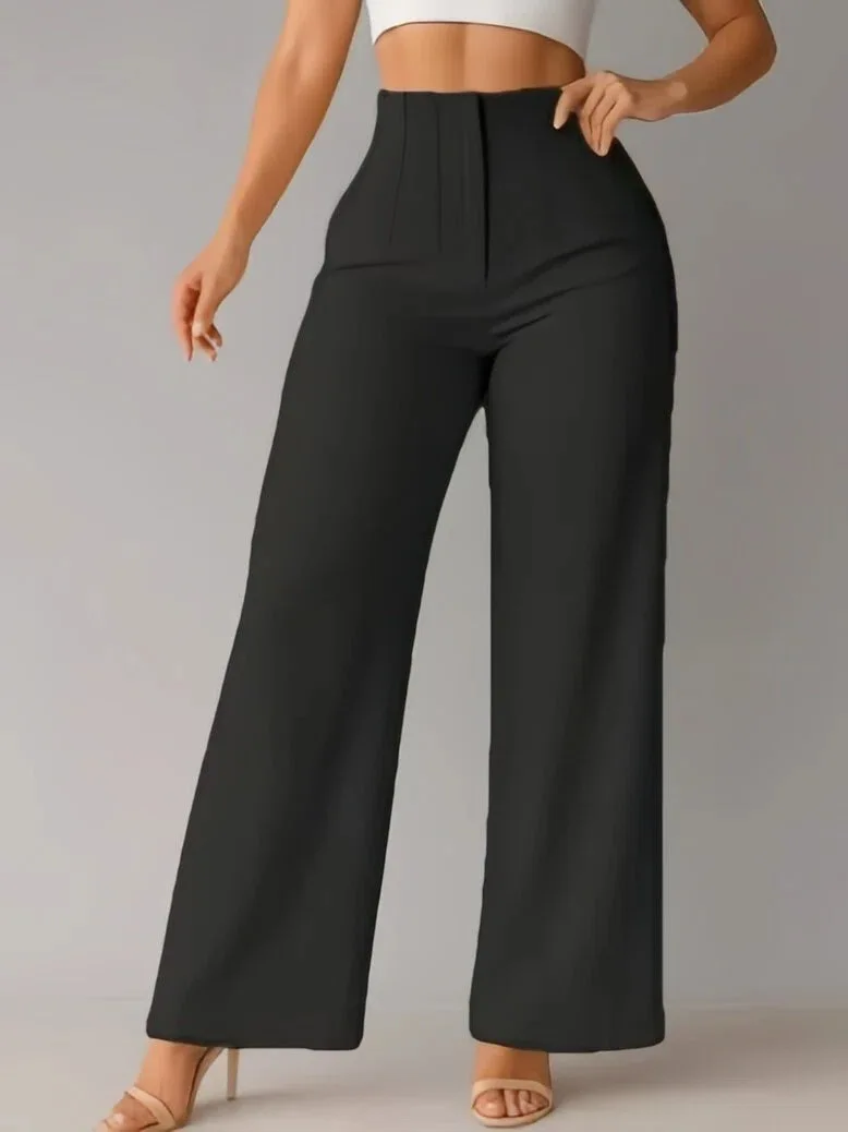 Damen High-Waist Weite Hosen Elegante Maßgeschneiderte Gerade Hosen Büro-Arbeitshosen Lässige Unterteile Bequeme Anzughosen – Detail 12