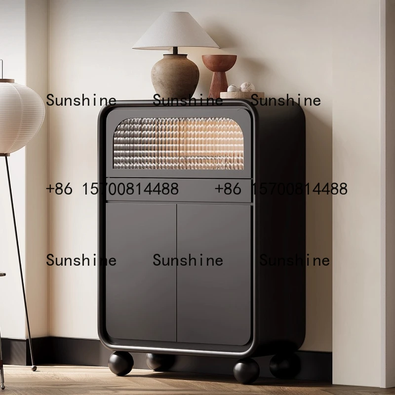 

Minimalist side cabinet integrated against the wall Kitchen guest chest cabinet Black locker