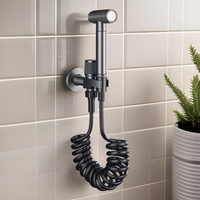 Hand Held Bidet Sprayer Douche Toilet Kit Shattaf Shower Head Gun Grey Brass Valve Set Jet Bidet Faucet Black Garden Faucets Set