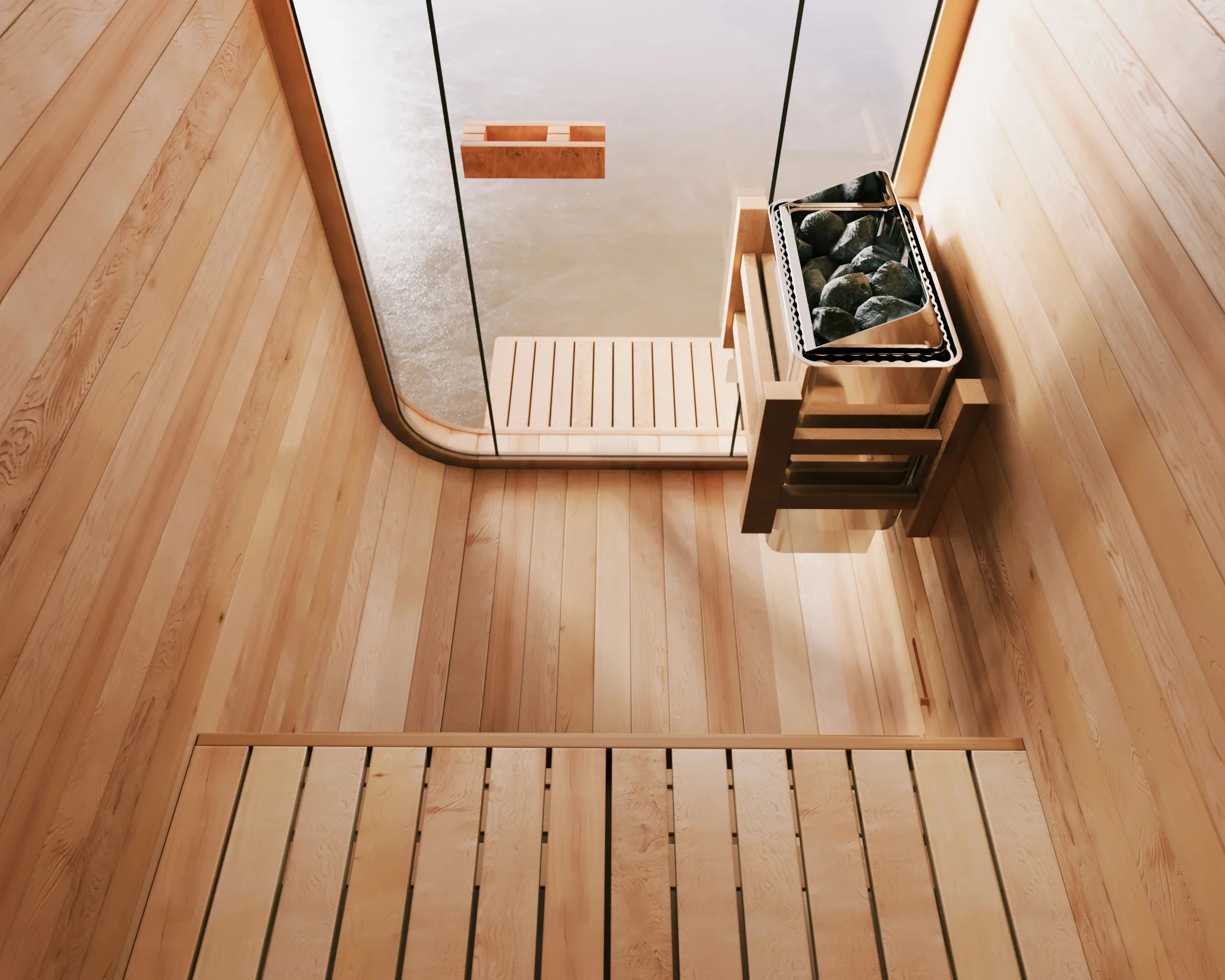 Hachillspa 2-Person Outdoor Sauna Room With Panoramic Tempered Glass Window Solid Wood Construction