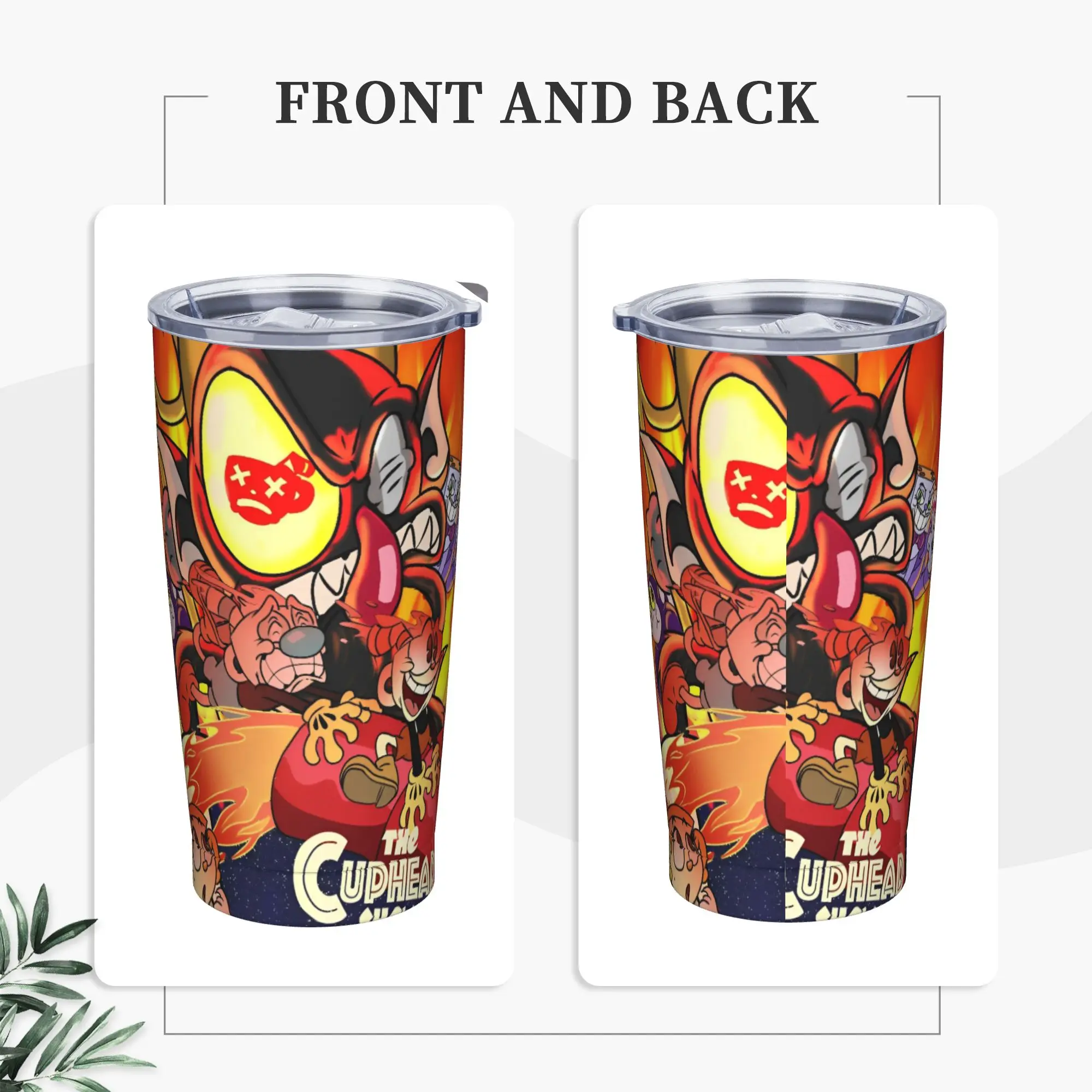 Great Retro Game Battle Cuphead Tumbler Vacuum Insulated  Thermal Cup Stainless Steel School Mug Water Bottle, 20oz