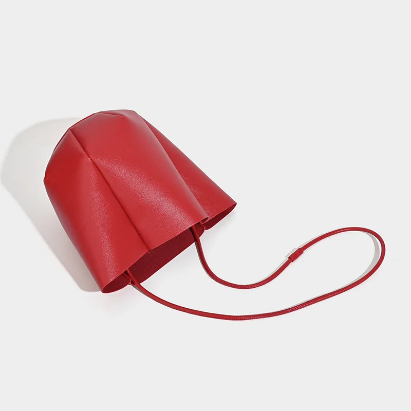 Brand Design Red Pu Leather Shoulder Bag for Women Solid Color Underarm Bucket Bag 2024 New All-match Tote Clutch Bag Sac A Main