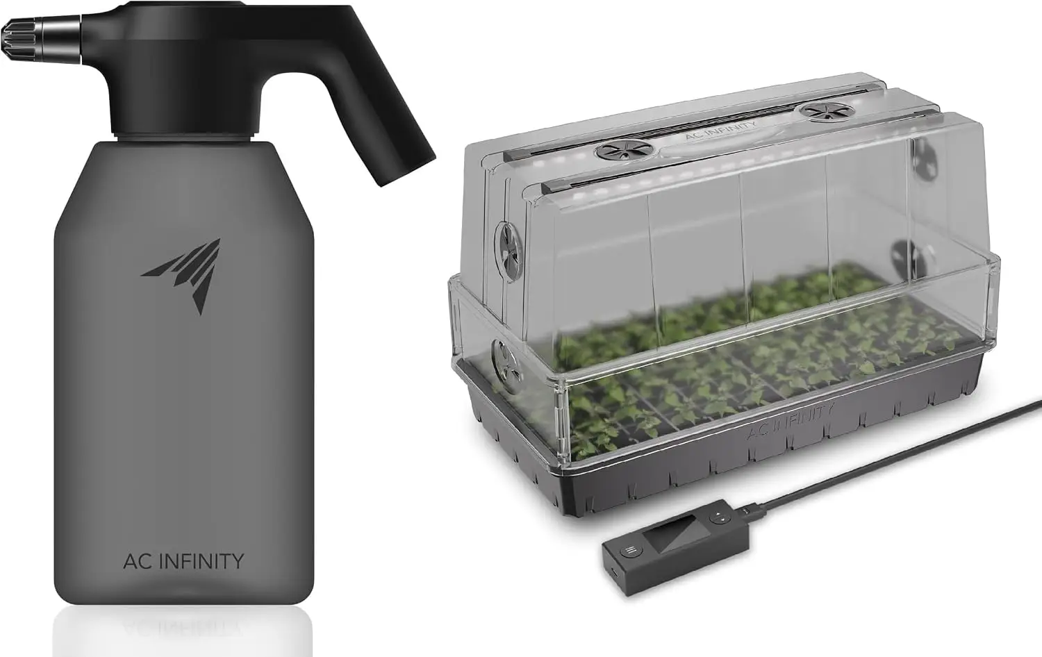 Automatic Sprayer & 6x12 Seed Starter Kit Bundle: 2L USB Rechargeable Electric Spray Bottle, Full-Spectrum LED Grow Light Humidity Dome with Tray & Vented Panels
