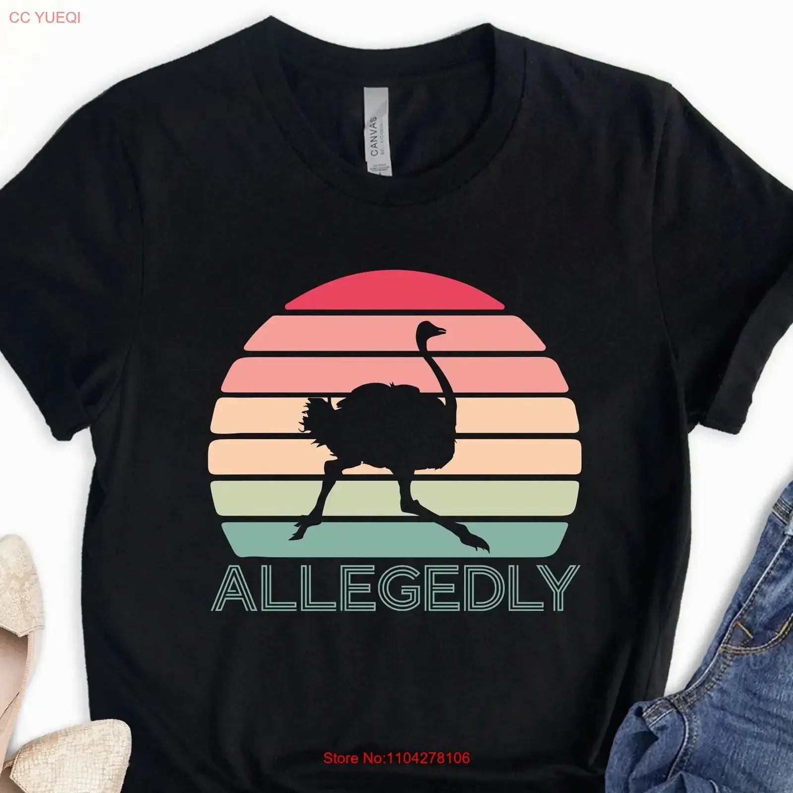 Allagedly T Shirt Allegedly Ostrich Black Valentines Day for Husband Fathers vintage Washed Stylish Versatile homme Soft