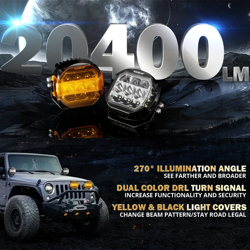 

AUXBEAM 3/5 Inch 2pcs LED Work Lights Pods Spot Flood Combo Driving Light DRL Turn Signal Lamps LED Driving Pod Lights Cover