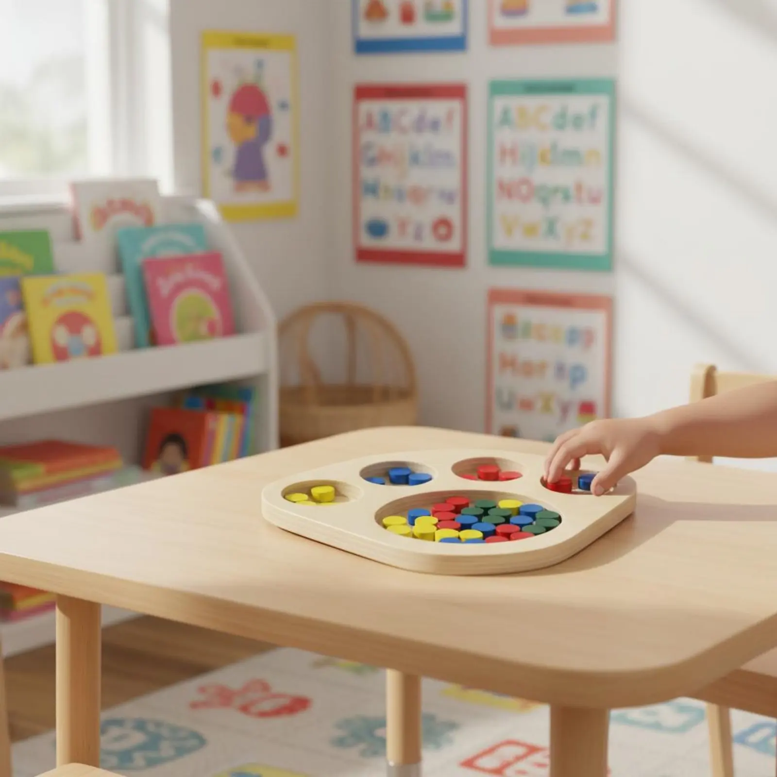 Wooden Color Sorting Tray Fine Physical Ability Development Educational Sorting Toy Wooden Learning Board Made of Natural Wood