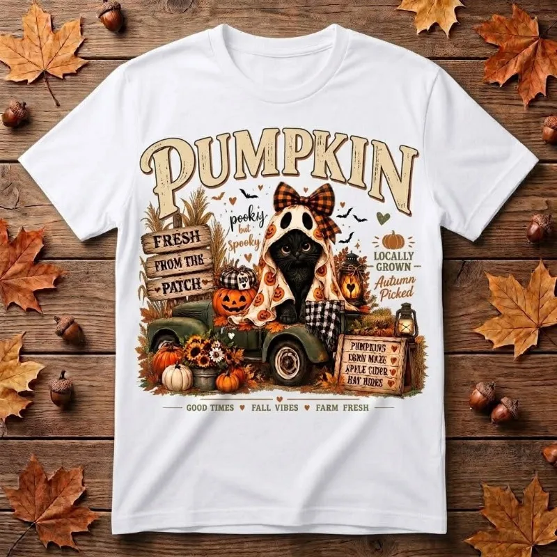 Graphic Top Halloween Boo Letter Printed Tops Polyester Blend Tee Bowknot Leopard Ghost Pattern Holiday Costume
