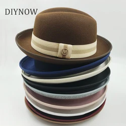 Roll Up Brim Men Fedora Unisex Gentleman Round Top Cap Cosplay Feather Accessories Derby Bowler Hat British Shape Hat Wholesale