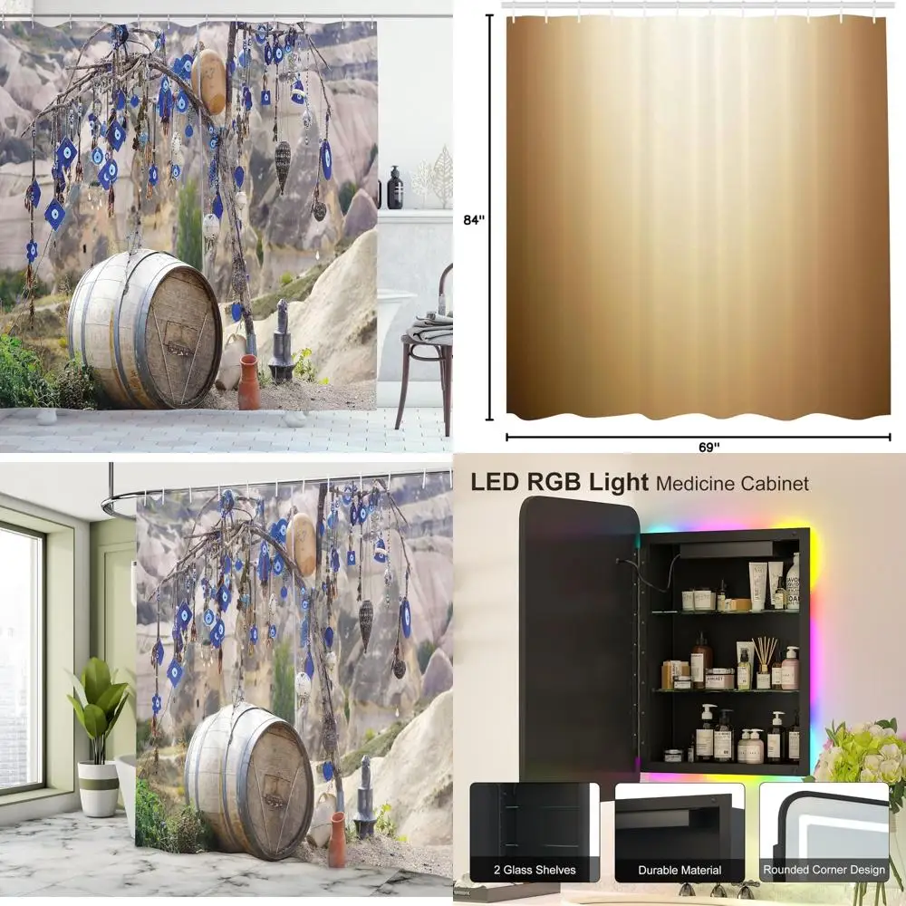 

Занавеска для душа со злым глазом в стиле капудки: турецкий пейзаж с мистическими глазами на дереве