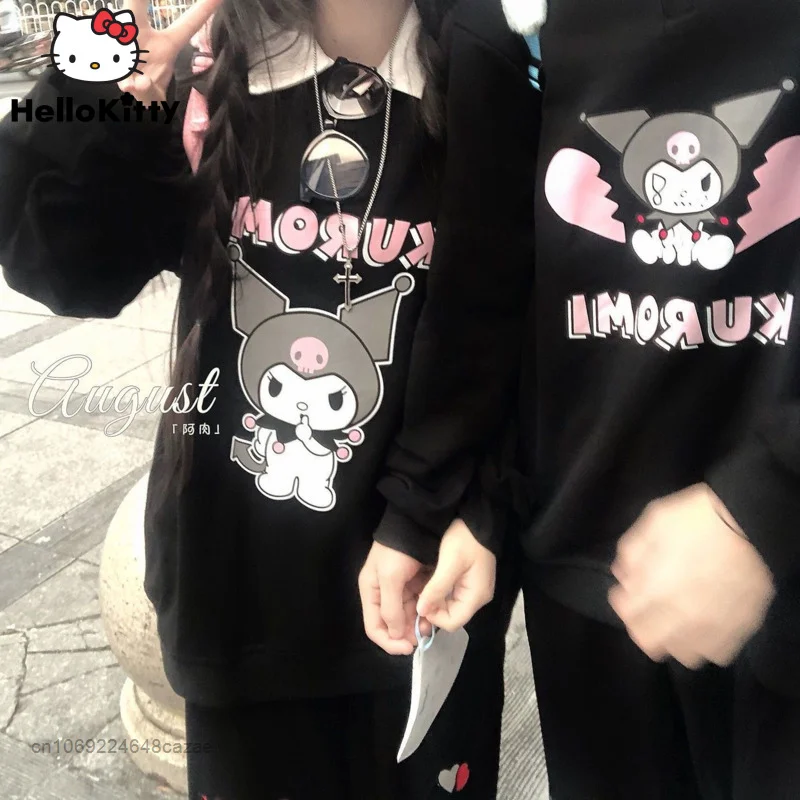 Sanrio Kuromi Cute Printed Couple Shirt Y2k Korean College Style Lovers Harajuku Coat American Vintage Style Student Sweater