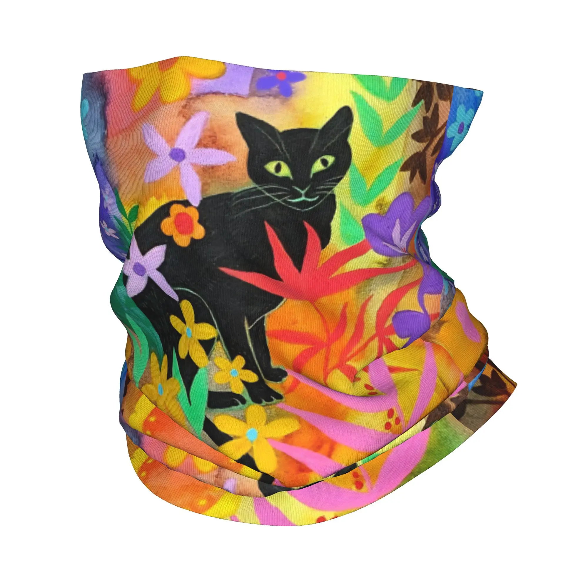 Black Cat in the Garden Bandana Neck Gaiter Printed Cats Pattern Wrap Scarf Multi-use Face Mask Hiking Unisex Adult Windproof