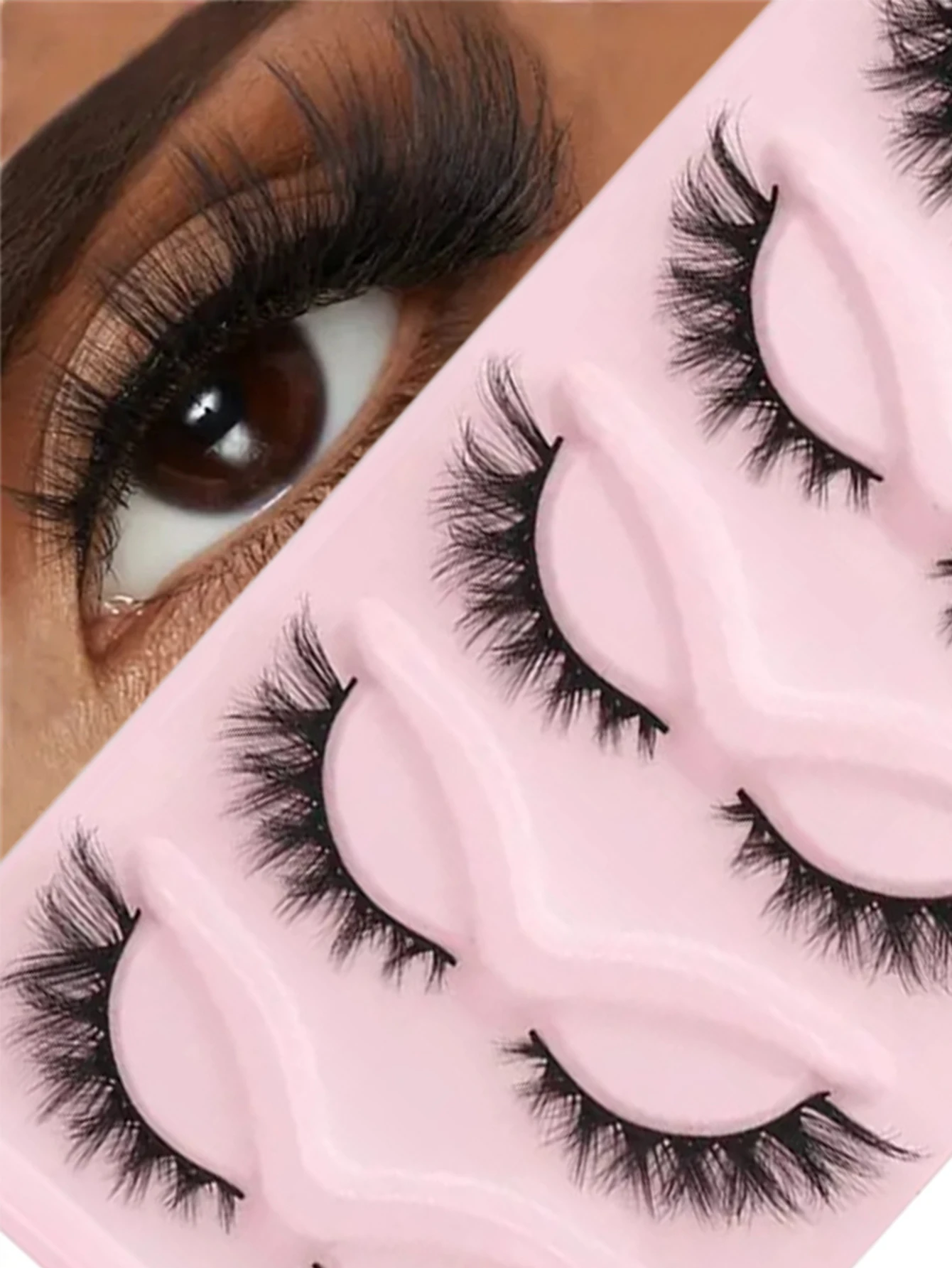 5 pares de cílios postiços hipoalergênicos de olho de gato, aparência natural, fofos e macios, leves, com forro cruzado e tira completa