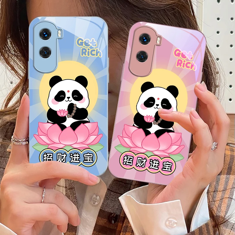 Sitting Lotus Panda For Honor 200 90 8X 9X Pro Lite P50 P40 Nova 10 11i P60 Magic4 6 Mate 20 50 Tempered Glass Phone Case