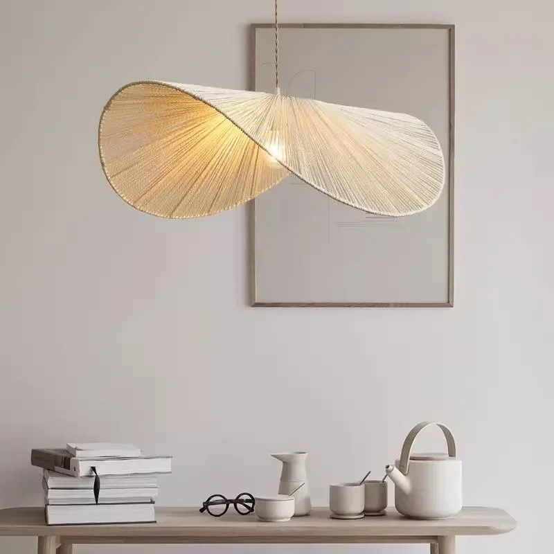 Handmade Rattan Chandelier Nordic Pendant Light for Living Dining Room Loft Minimalist Hanging Lamp Fixture