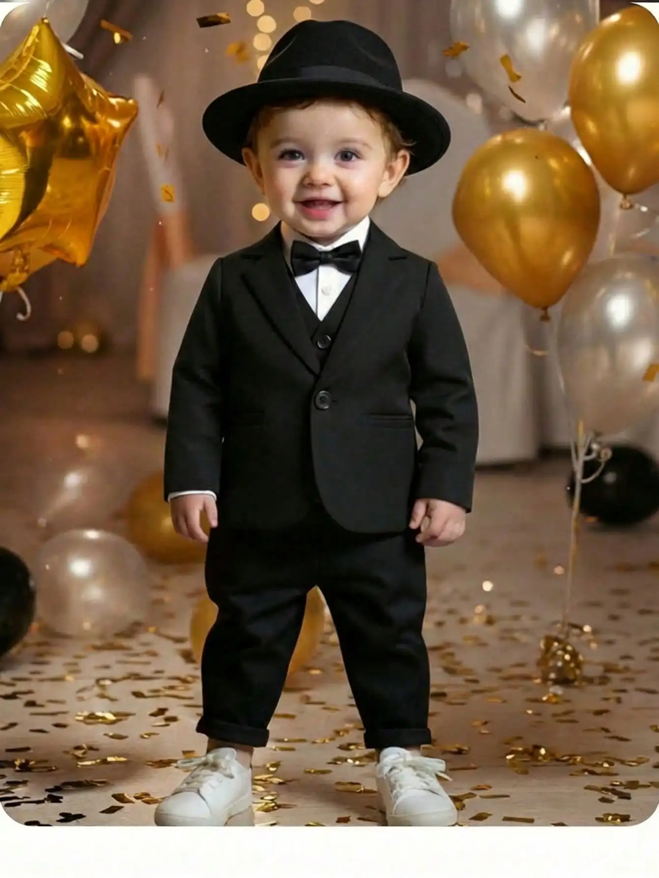 

Baby Boy Formal Suit Set: Black Blazer, Vest, Shirt & Pants for 1-3 Years