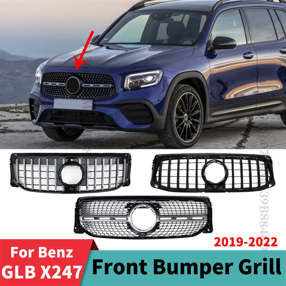 Hood Mesh Front Bumper Grille Racing Grill For Mercedes Benz GLB X247 W247 2019-2022 220 250 AMG Line GT Diamond Style Tuning