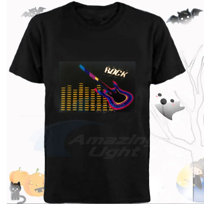 Wireless ROCK Guitar Light Up LED El Panel T Shirt Sound Activated Flashing El Panel T-shirt
