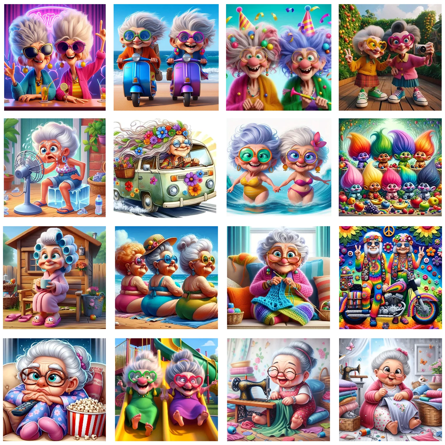 

DIY алмазная живопись мода старушка узор ручная работа украшение стены искусство мозаика полный круглый алмаз безрамная живопись