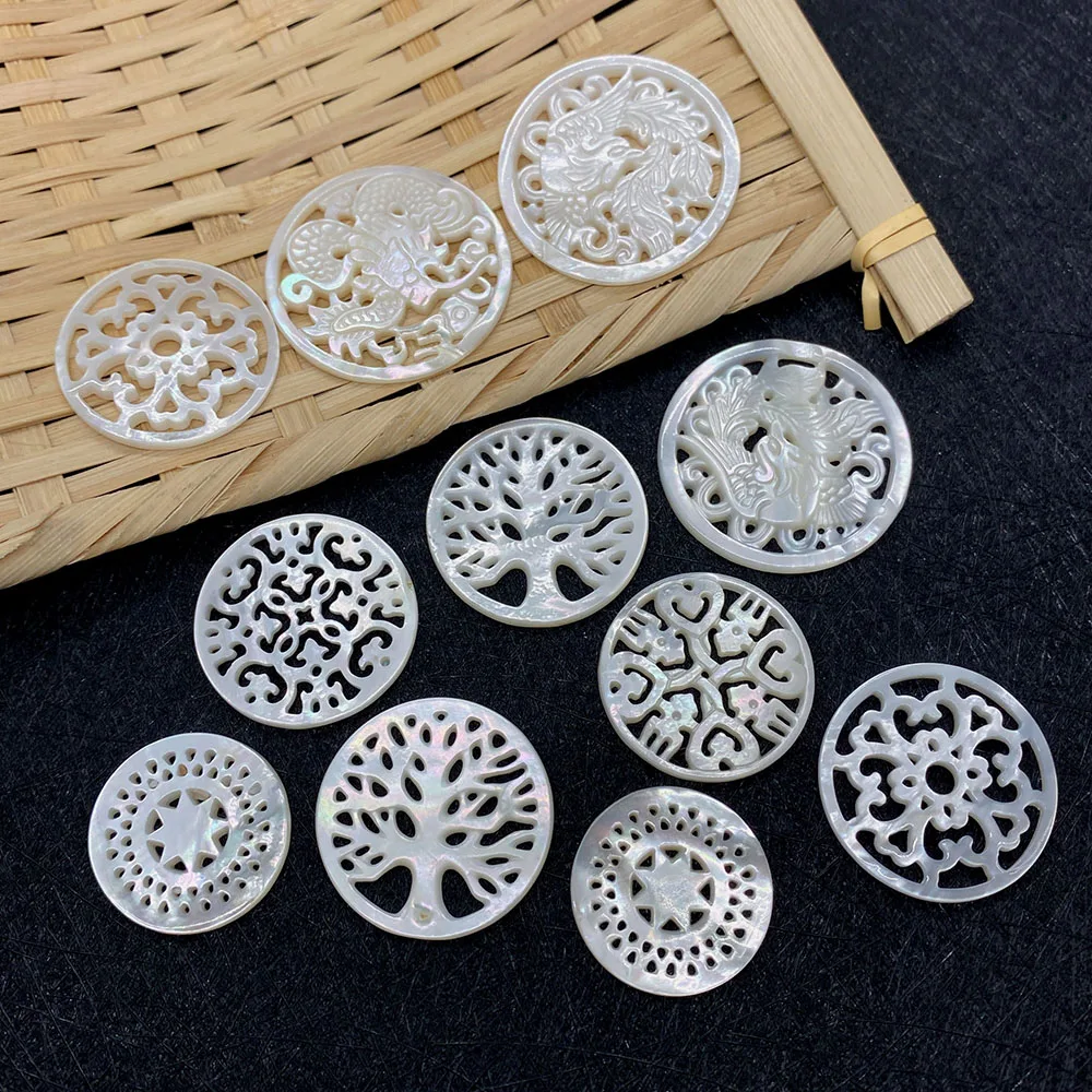 

Natural White Shell Pendants Carved Hollow Mother of Pearls Shell Charms for Jewelry Making DIY Necklace Earrings Accessories