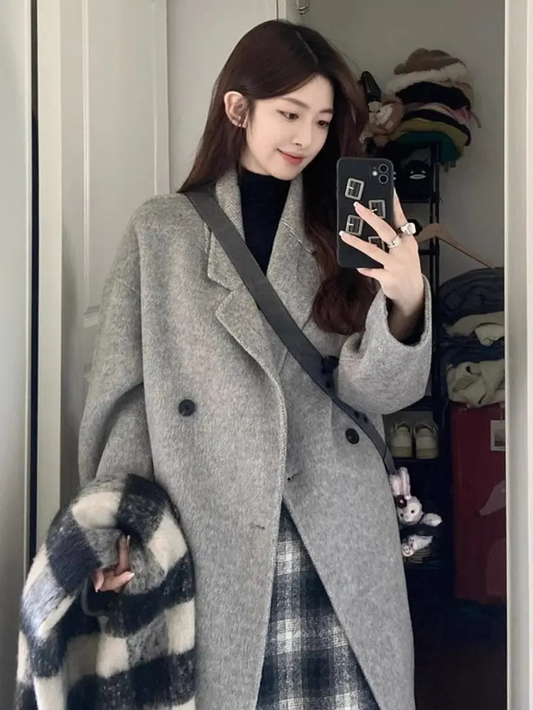 

Ele Hepburn Sle Mid-Length Woolen Coat Women's Loose Fit Korean Drama Main Character Coat Autumn Winter New Arrival