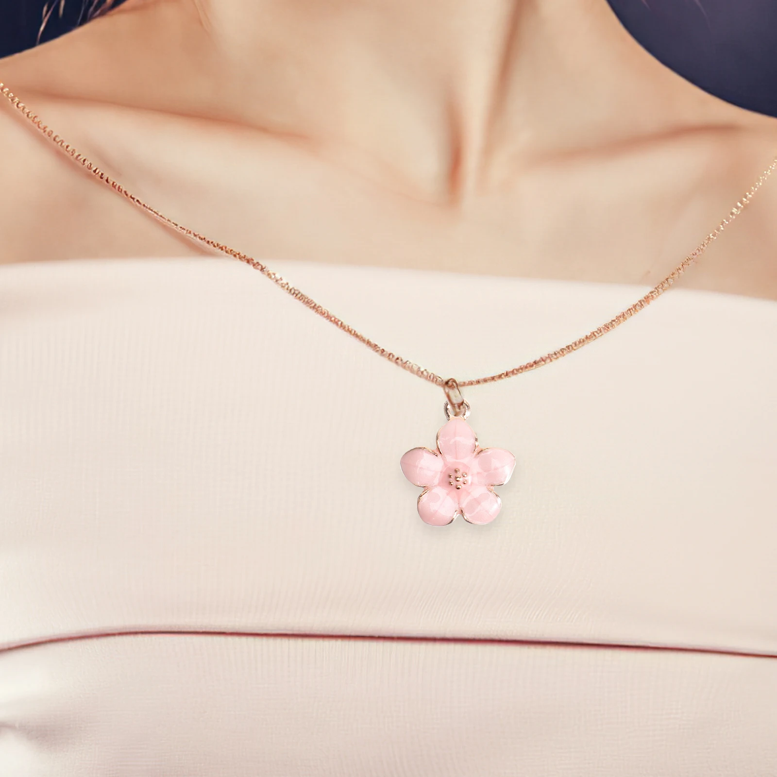 

50pcs Pink Cherry Blossom Pendant Necklace Lightweight Flower Charms Alloy Jewelry Supplies Decorative Accessories Replacement