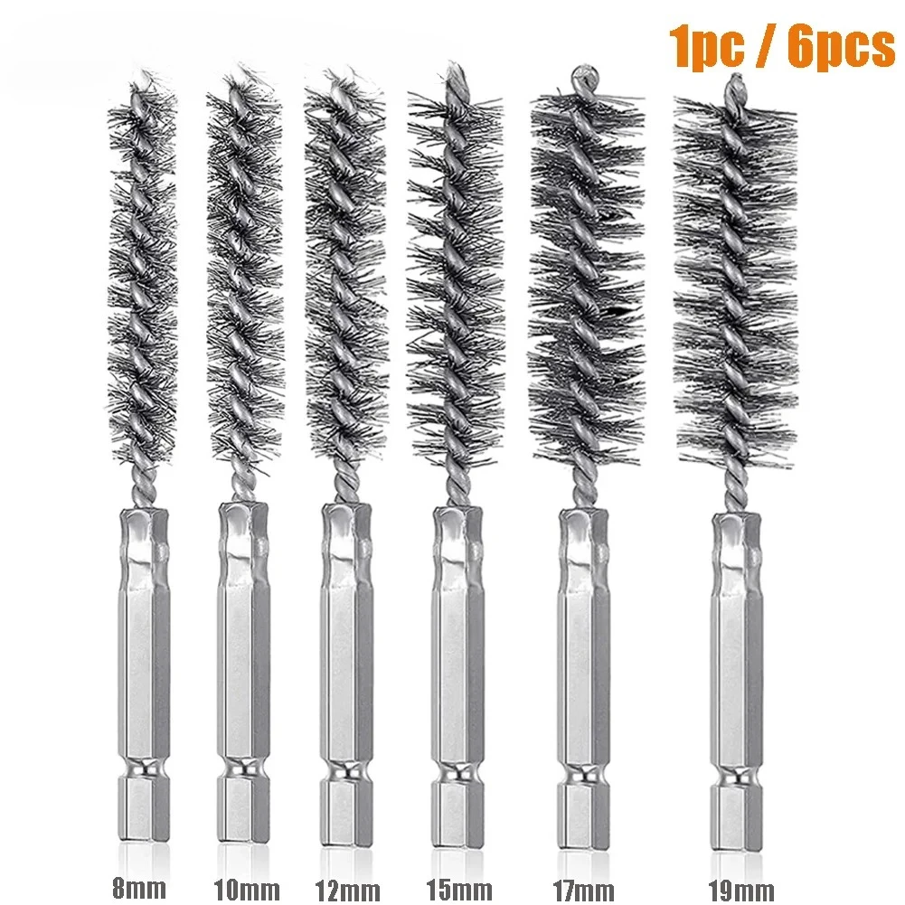 Brosse métallique, brosse de nettoyage d'alésage de forage, poignée hexagonale de 1/4 pouces, brosse en acier inoxydable pour le nettoyage antirouille des Ports de tuyaux 8-19mm