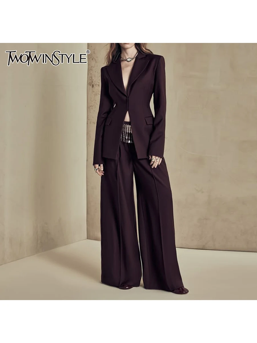 

TWOTWINSTYLE однотонный комплект из двух предметов для женщин, пальто с длинными рукавами и лацканами, свободные брюки с высокой талией, минималистичные комплекты, женская стильная одежда