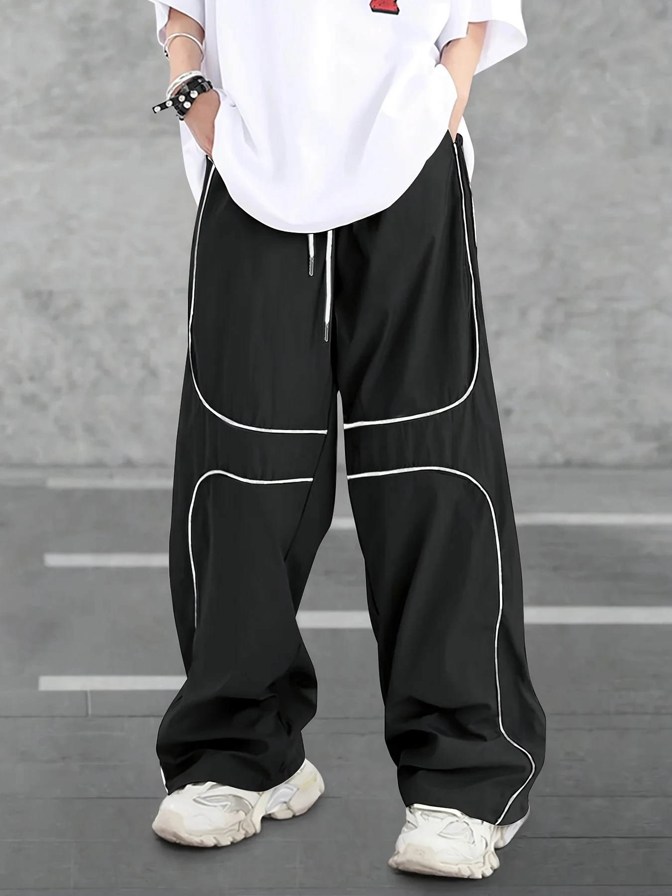 Unisex Curved Reflect Stripe 3D Print Quick Dry Trousers Elastic Waist Wide Leg Pants Hip Hop Y2K Streetwear Casual Long Pants