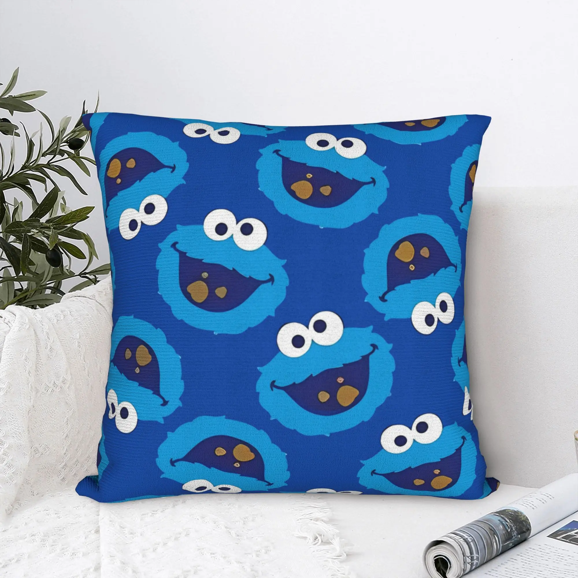 Sesames Streets  Cute Cookie Monster Square Pillow Cases Cushion Cover Vintage Polyester Decor Pillowcover for Living Room 45x45