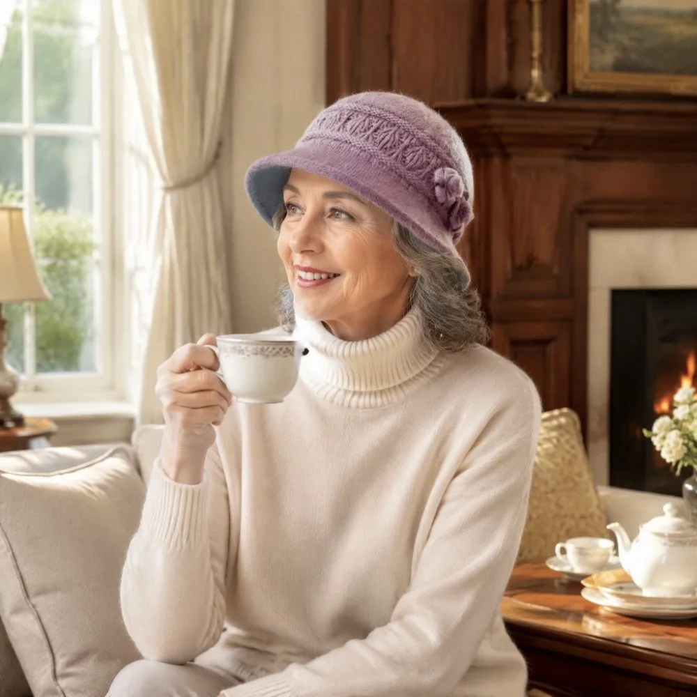 Elegant Faux Rabbit Fur Knitted Bucket Hat Thickened Warm Wide Brim Mom Hat Fleece Lined Wind Resistant Woolen Cap Daily Outdoor