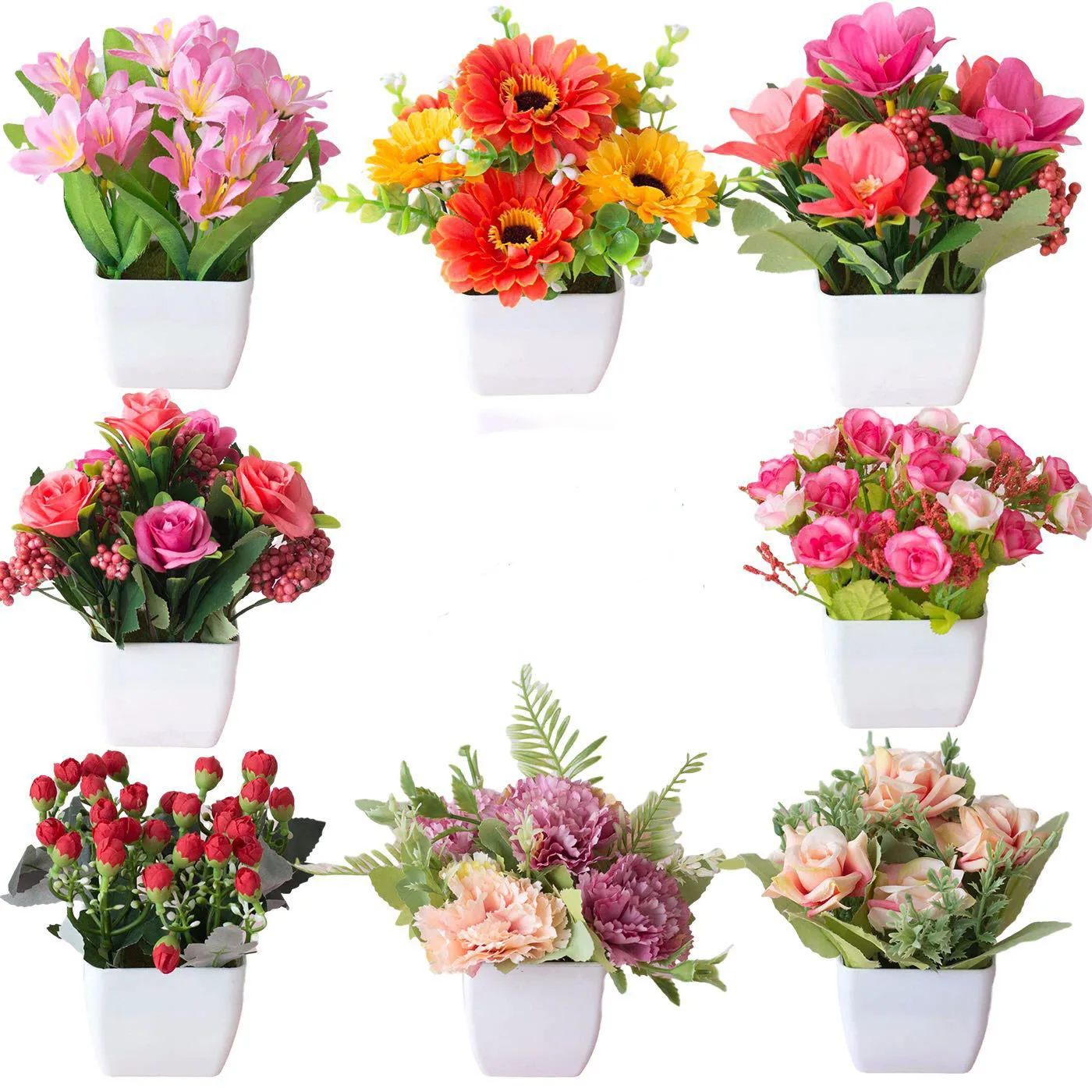 

Simulation Flower Set Living Room Mini Decor Interior Decoration Plastic Floral Dining Table Small Bonsai Potted Plants