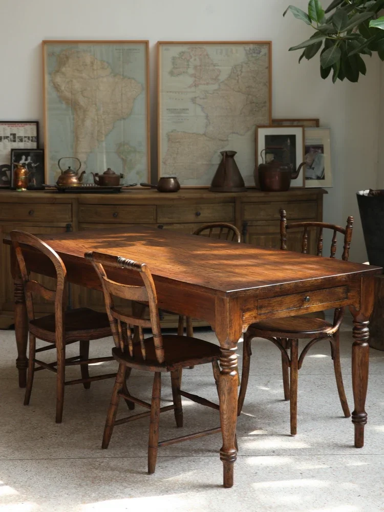 French American dining table Solid wood oak Medium antique retro old table Merad color Delivery to pickup point
