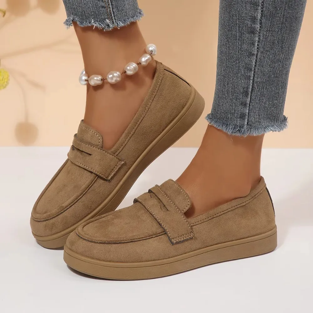 Fall Women's Fashion Suede Sneakers with Double Buckle Metal Details Lightweight Breathable Comfortable Casual Flats Size 36-43