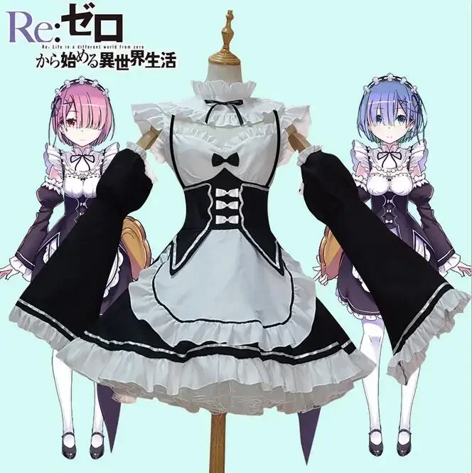 Ram/Rem Cosplay Re:zero Kara Hajimeru Isekai Seikatsu Re Life In A Different World Kawaii Sisters Costume Maid Servant Dress