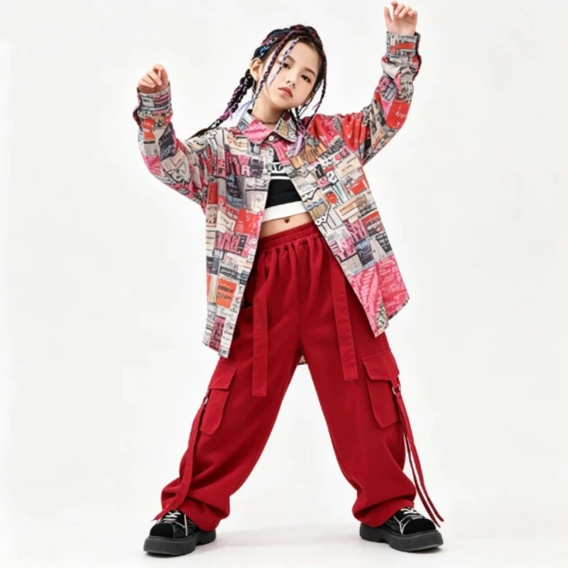 Street Dance Children's Clothing Set, Boys and Girls' Hip-hop Retro Shirt, Children's Hip-hop Table Performance Clothing