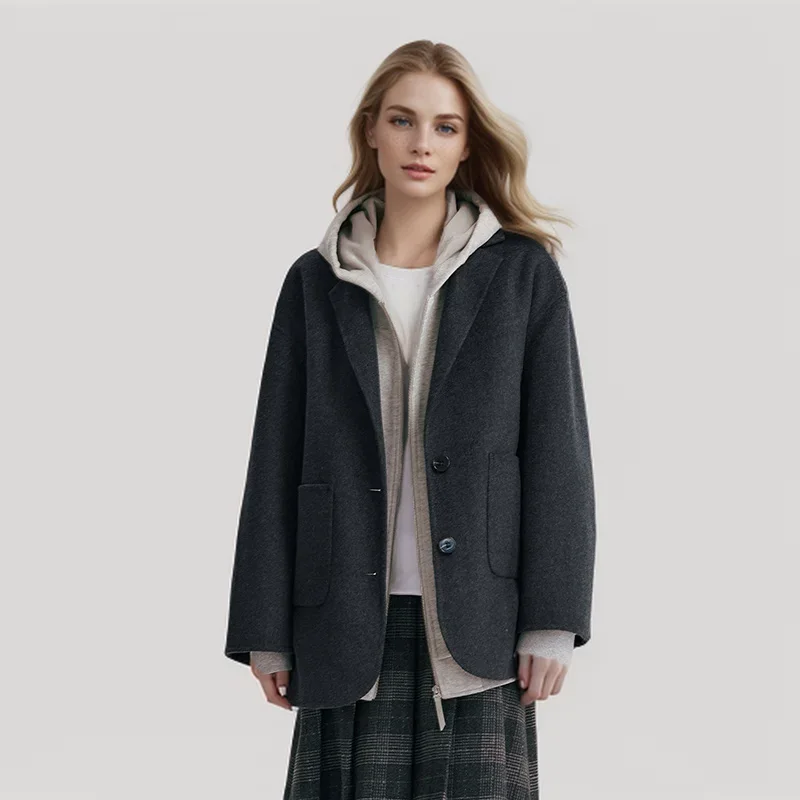 Semir Coat Women Mid-Length Suit Collar Commuter Versatile Loose 2024 Winter New Wool-Containing Double-Sided Jacket