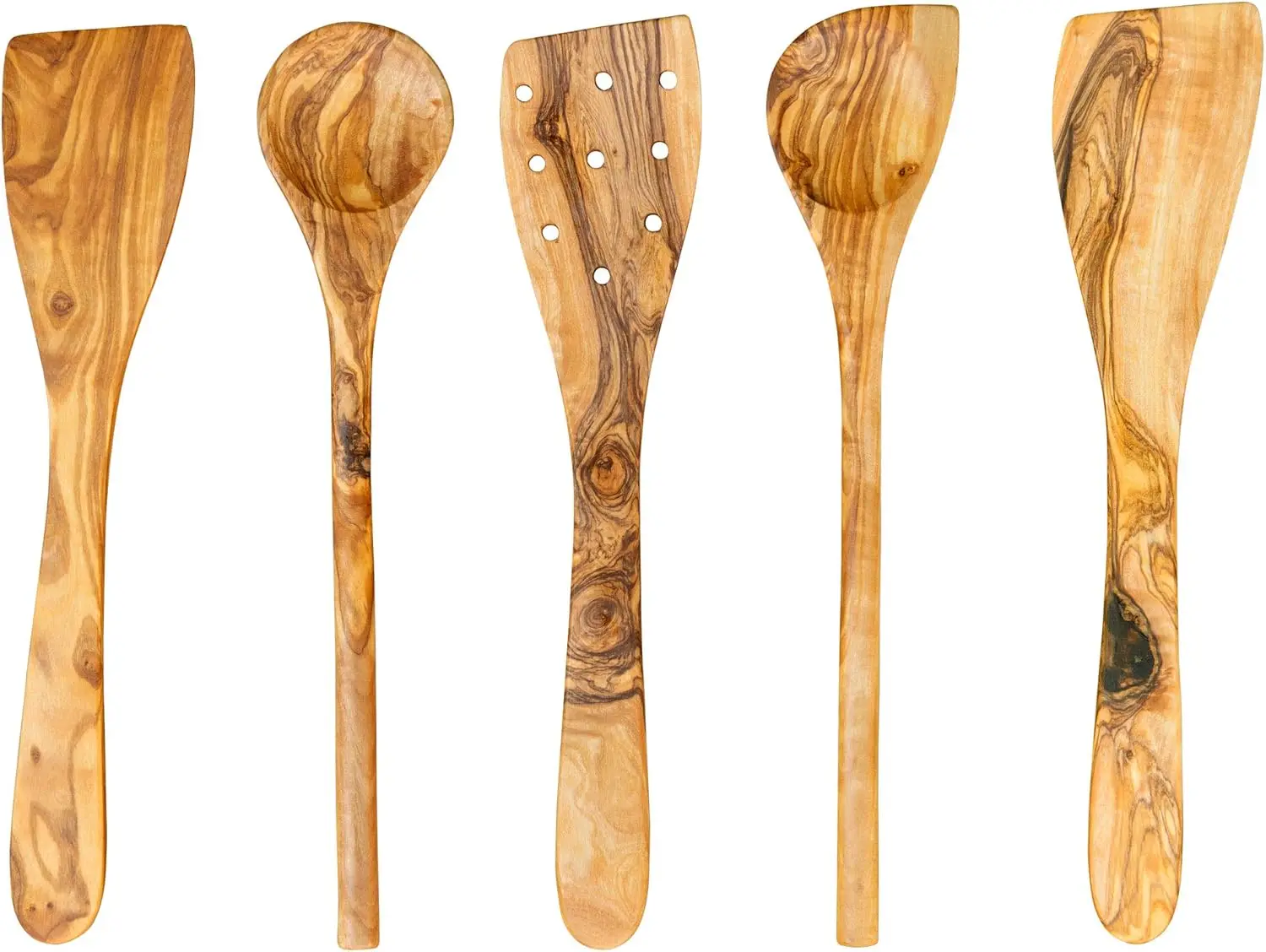 

5-Piece Olive Wood Utensil Set with Spatula and Spoon, 12-Inch Rustic Handmade Cooking Tools in Gift Box