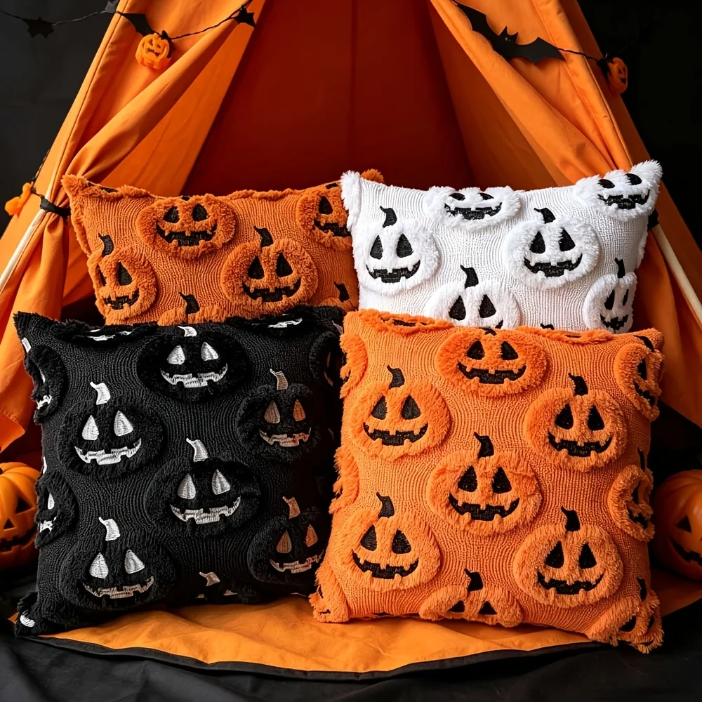 1/4pcs Halloween Pumpkin Decor Cushion - Whimsical 3D Jacquard Throw Pillow Cover, Soft Holiday Accent (Excluding pillow insert)
