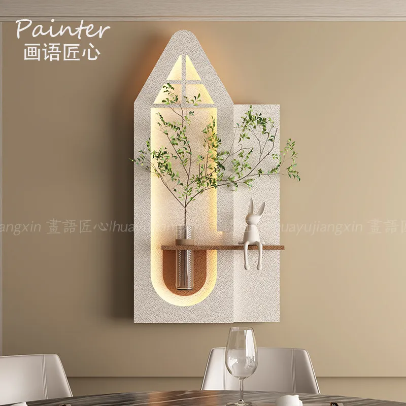 Vase hydroponic decorative painting, cream style entrance three-dimensional sofa decorative painting, sandstone wall lamp