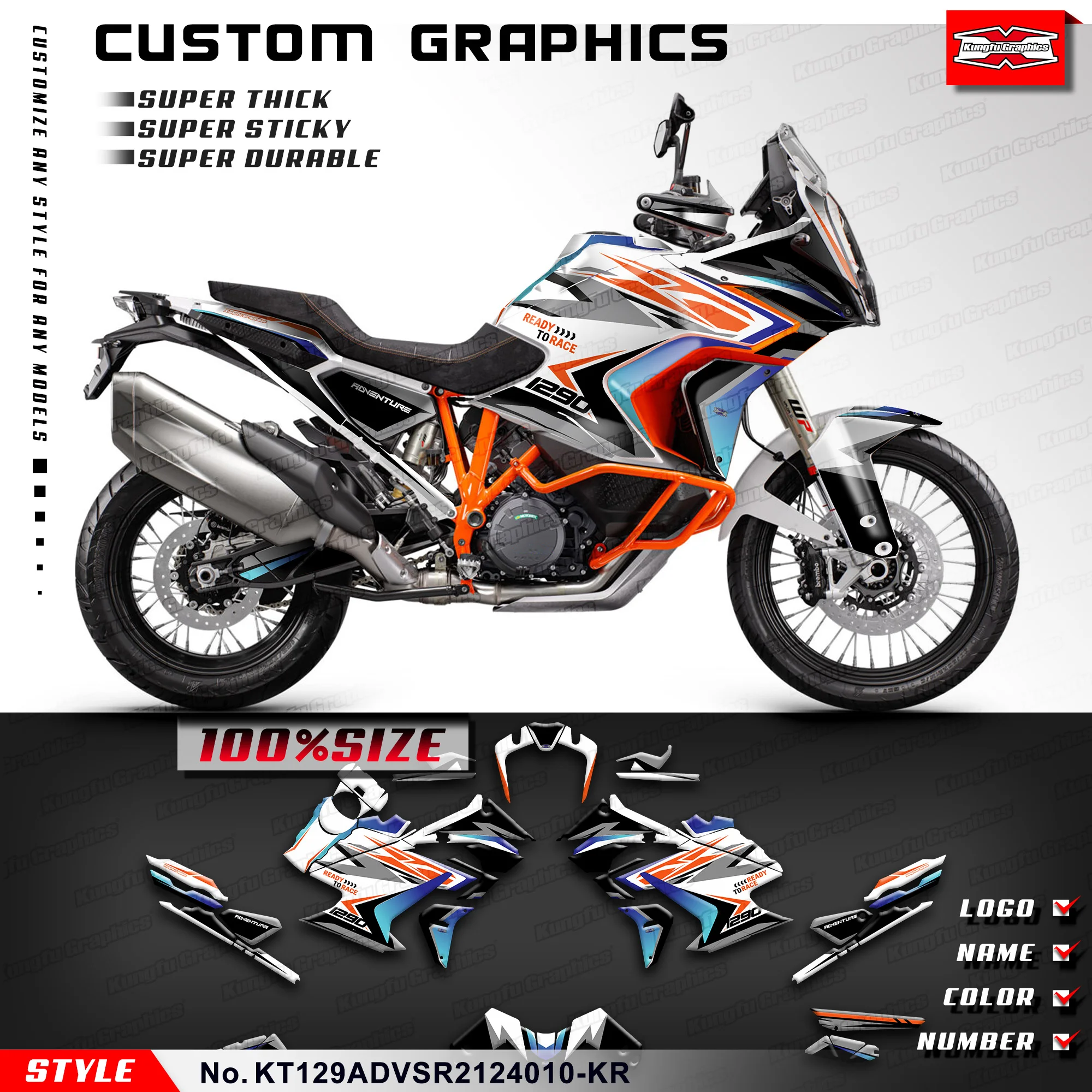 

Виниловая наклейка KUNGFU GRAPHICS для KTM 1290 Super Adventure S/Super ADV R 2021 2022 2023 2024, KT129ADVSR2124010-KR