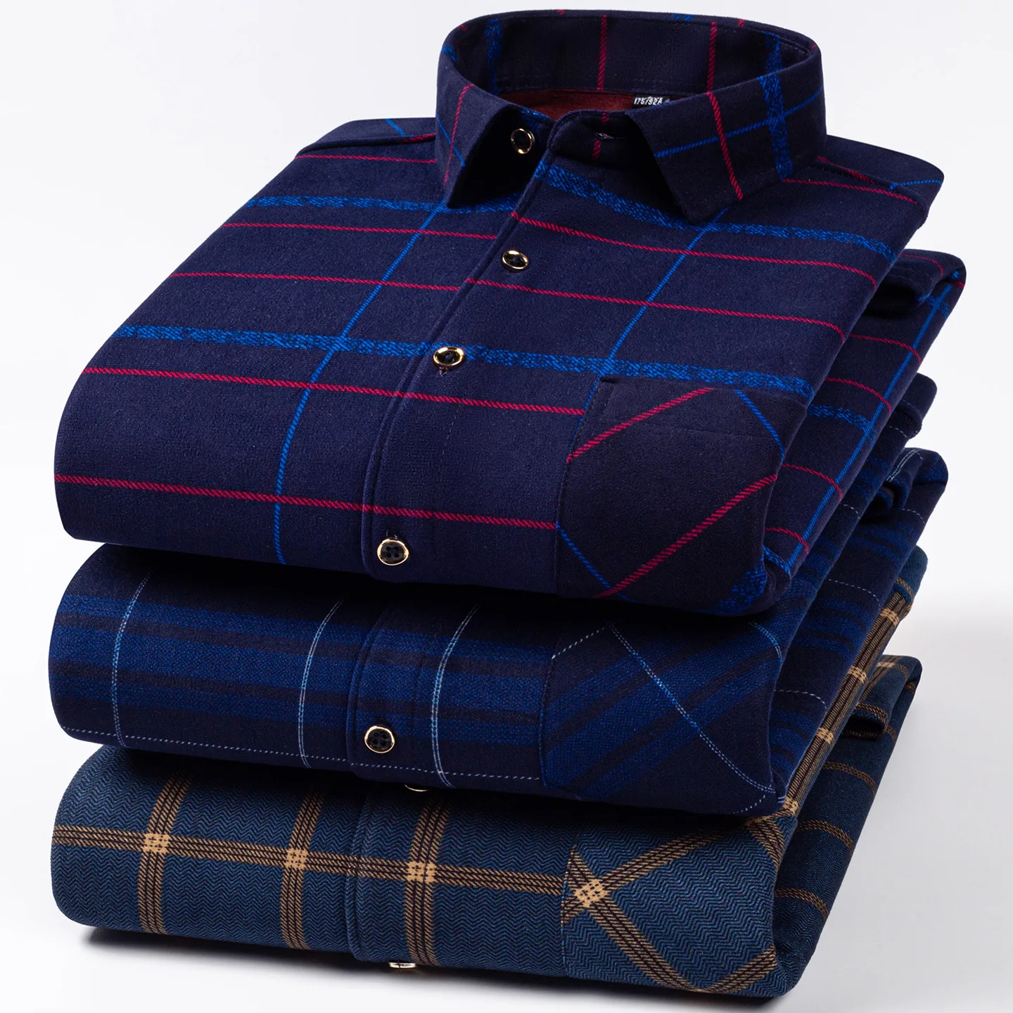 Men's Long-sleeve Winter Shirts: Stylish and Warm Plaid Shirt Available in Red, Gray, and Blue.