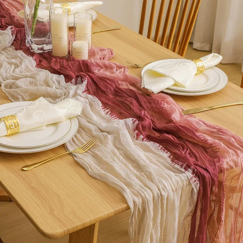 Tie-dye Balinese Yarn Pleated Tablecloth, Bohemian Style, Light Luxury Wedding Party, Fried Dough Twists Decorative Table Runner