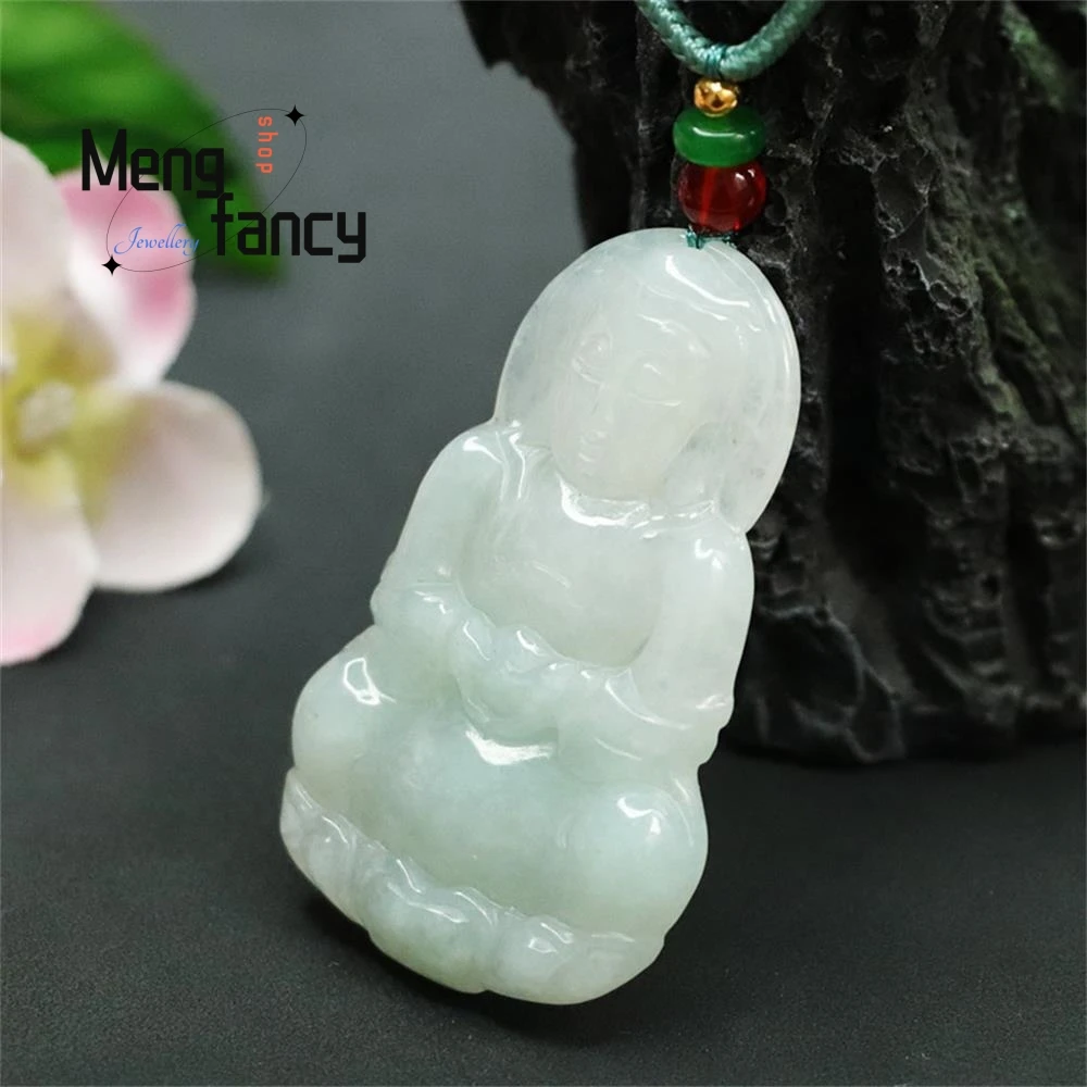 Natural Myanma Jadeite Guanyin Pendant Exquisite Elegant Simple High-grade Buddhist Amulets Luxury Quality Jewelry Holiday Gifts