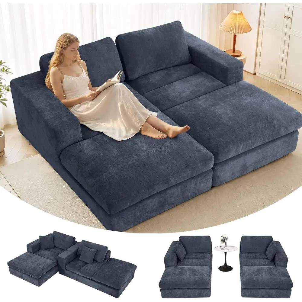 

Oversized Double Chaise Lounge Chair, Cloud Sleeper Sofa Bed with 4 Pillows, Extra Deep Seat, Cozy Loveseat Couch for Living Roo