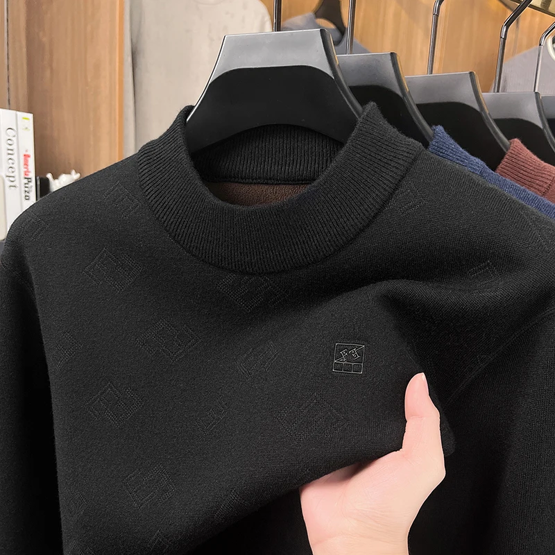 عالية الجودة رجل طويل الأكمام تريكو سميكة مبطنة بالصوف وهمية الرقبة الطباعة الكورية نمط تنوعا القمم الترفيه ملابس رجالية