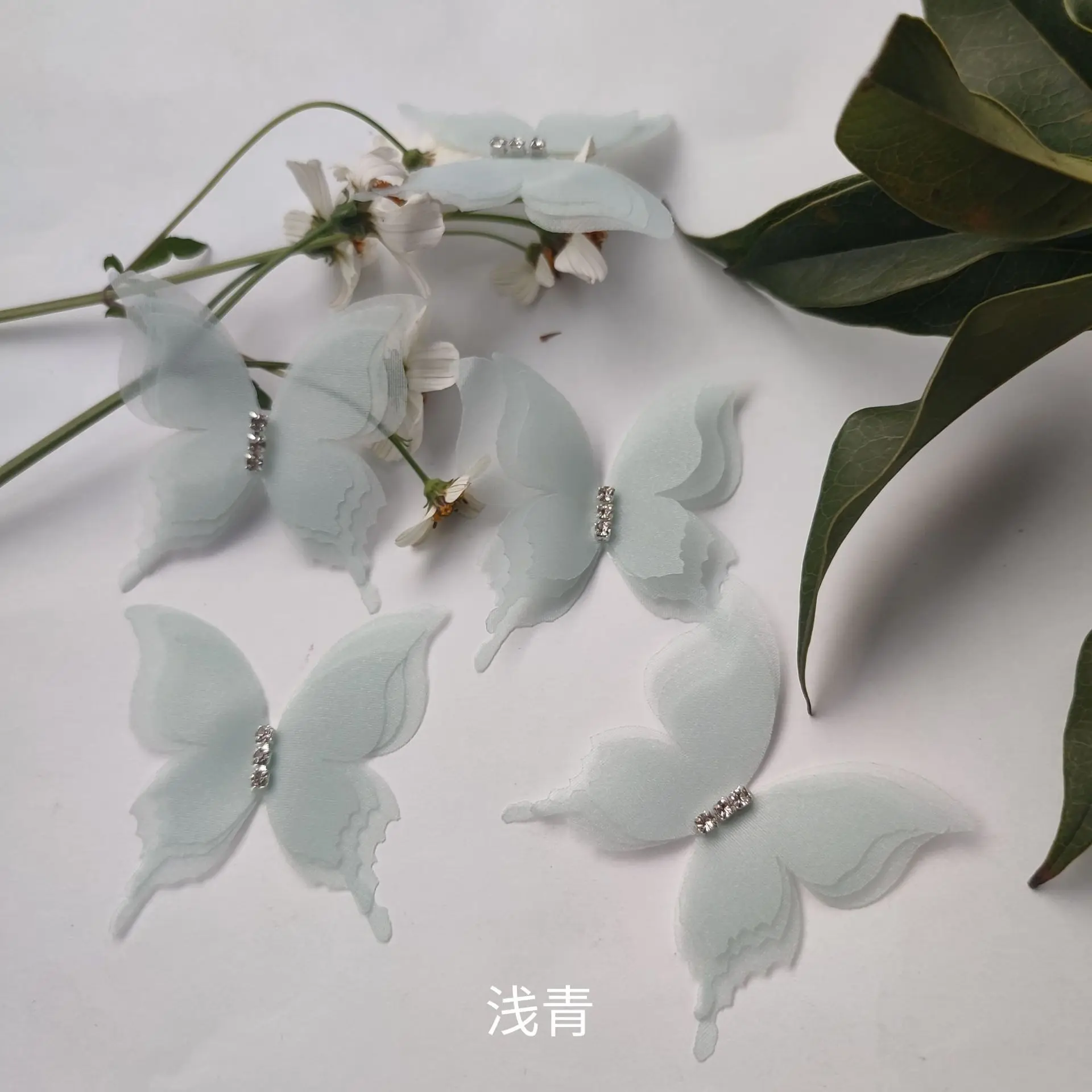 3D Handmade Butterfly 50pcs Double-layer Embroidery Butterflies Translucent Chiffon Butterfly For Party Decor Doll Embellishment